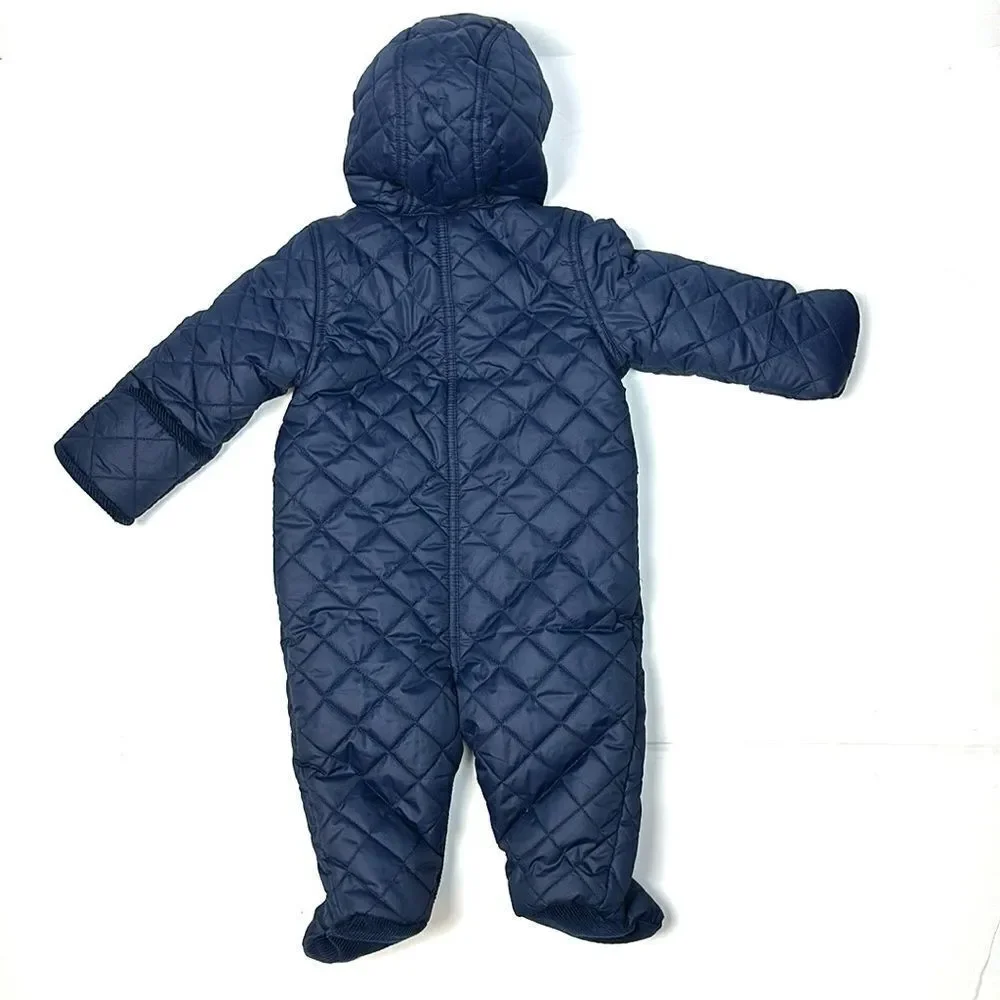Ralph Lauren Quilted Navy Blue Baby Boy Bunting Snowsuit Hooded Size 6M